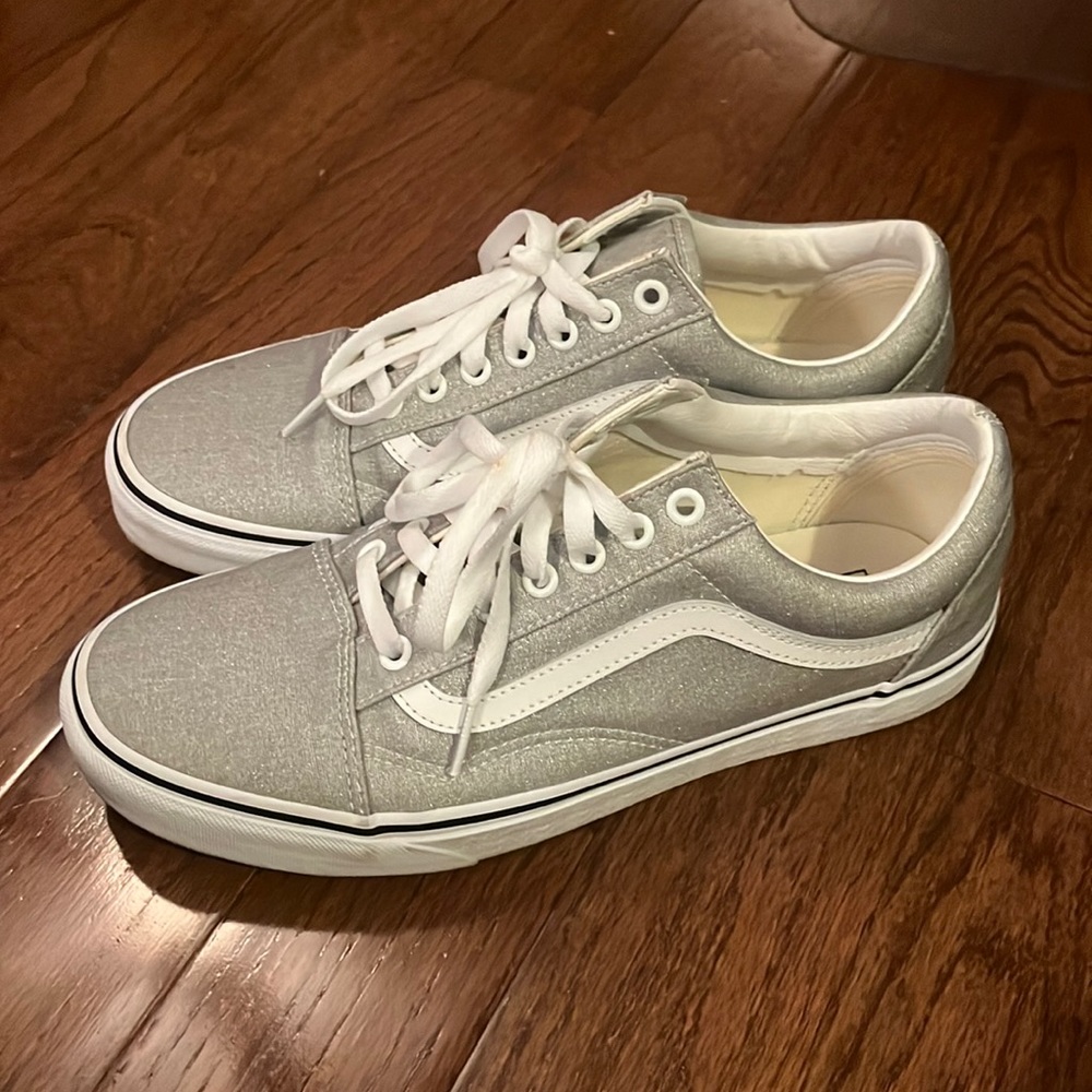 Sparkly silver vans sneakers